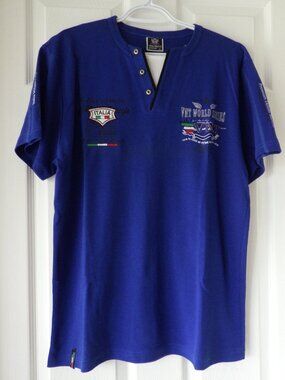 Violento Sports Wear Men's Polo Henley Shirt Blue VNT World Series Italia Milano
